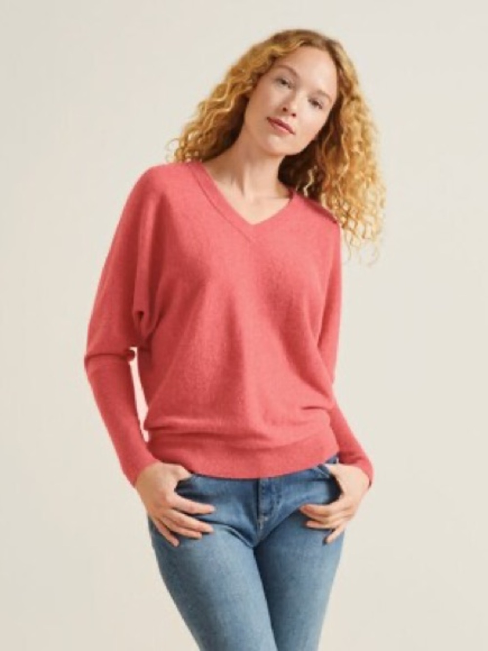 Garnet Hill Cozy Everyday Essential Cashmere V-Neck Pullover Mint Green Large
